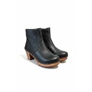 Maguba Auckland Black Leather Ankle Clog Boots Wooden Heel Size 40 9-9.5